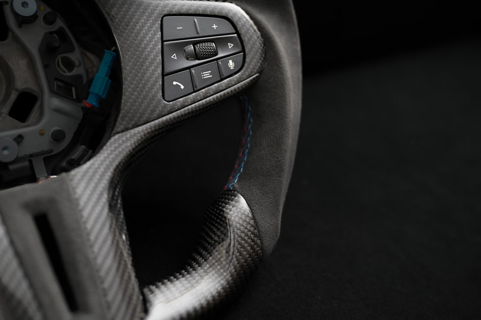 BMW Alcantara Flat Bottom Carbon Fiber Steering Wheel for G Chassis- Signature Design for G20 G30 G80 G82 M3 M4 M2 M340i
